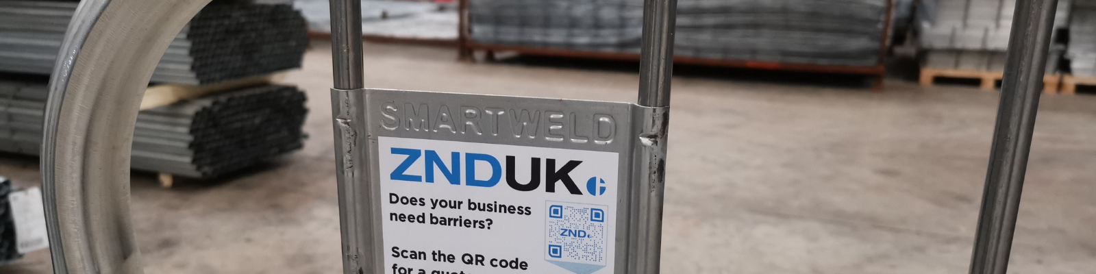 ZND UK Branded QR Label on one of our SmartWeld Pedestrian Barriers.