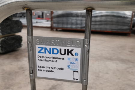 ZND UK Branded QR Label on one of our SmartWeld Pedestrian Barriers.