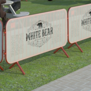 Example barrier covers for outdoor seating arrangement