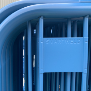 Blue powder coated barriers