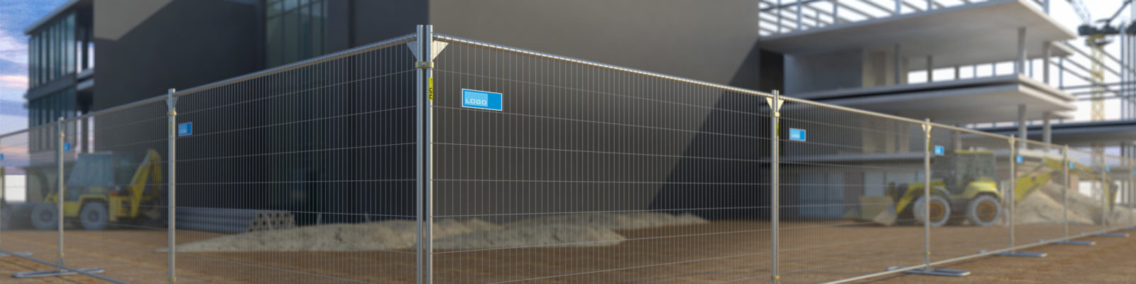 Installation of temporary fence panels at a construction site