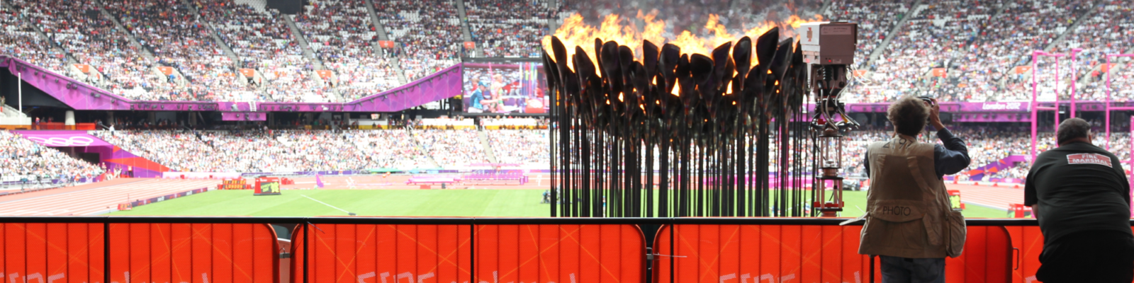 ZND Barriers in the Olympic Stadium with the Olympic Flame in view