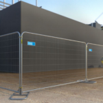 Round-top temporary fence panels installed at a construction site
