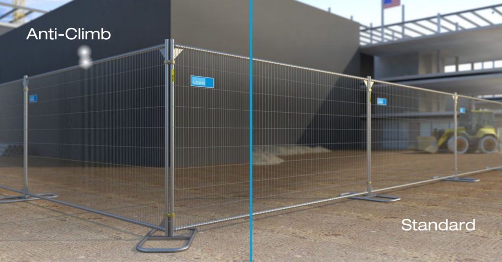 Anti-Climb temporary fence panel merging with standard fence panel
