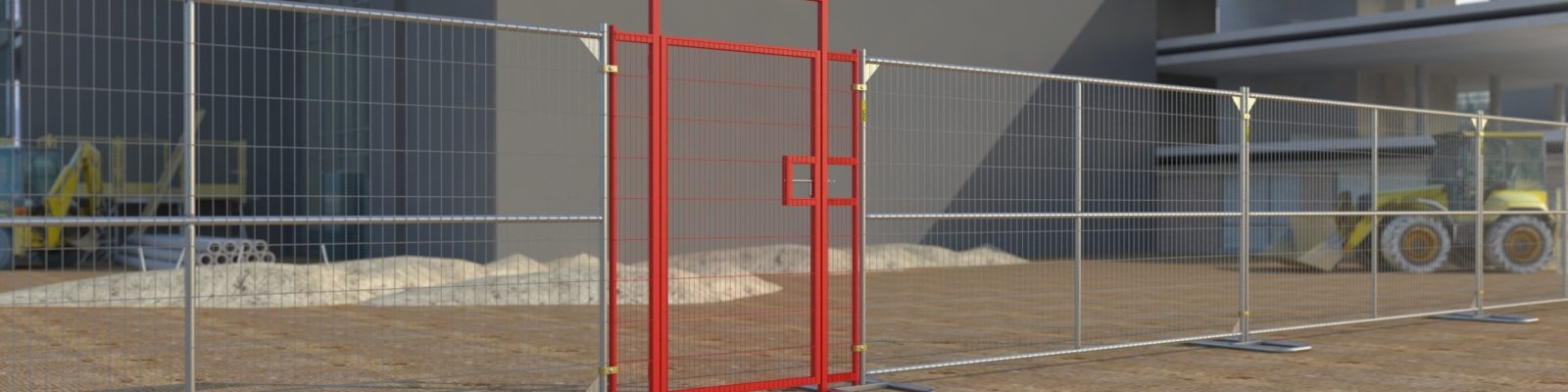 temporary fencing at construction site with pedestrian gate
